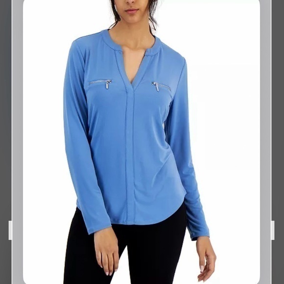 INC INTERNATIONAL CONCEPTS Women's Zip-Pocket Blouse in EBB and FLOW Size XS - Picture 1 of 5